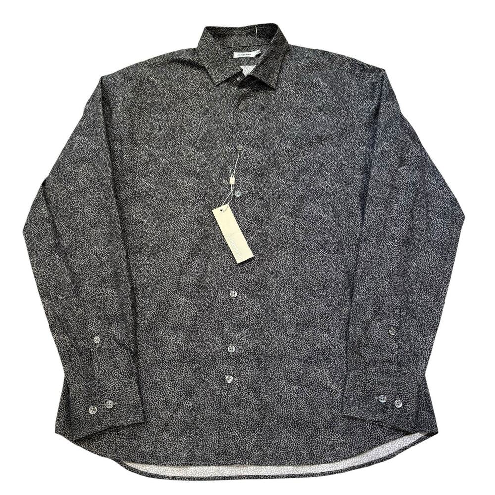 J.Lindeberg Gray Black Long Sleeve Shirt Stretch Large Micro Abstract Dot Print